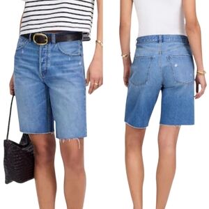 Madewell The Essex Long Baggy Short Womens Size 24 Button Fly Frayed Hem Bermuda